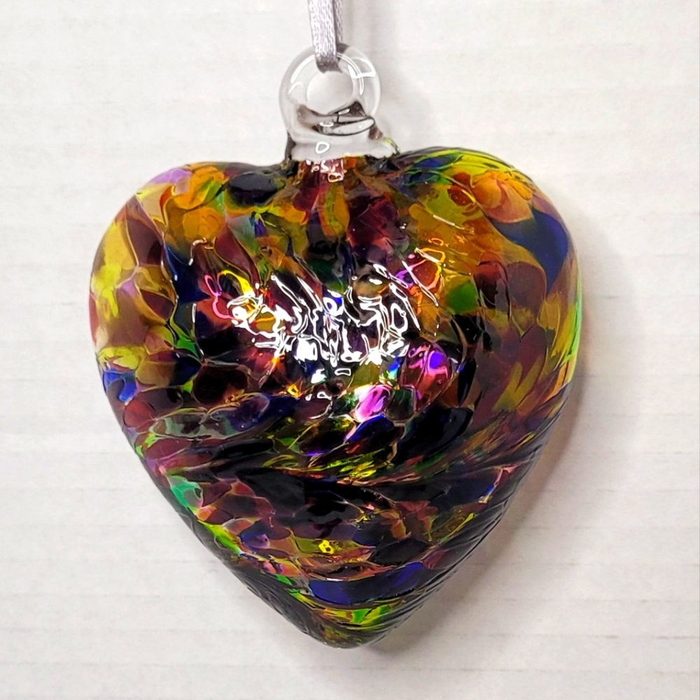 Handblown Colorful Large Glass Heart Suncatcher Decor